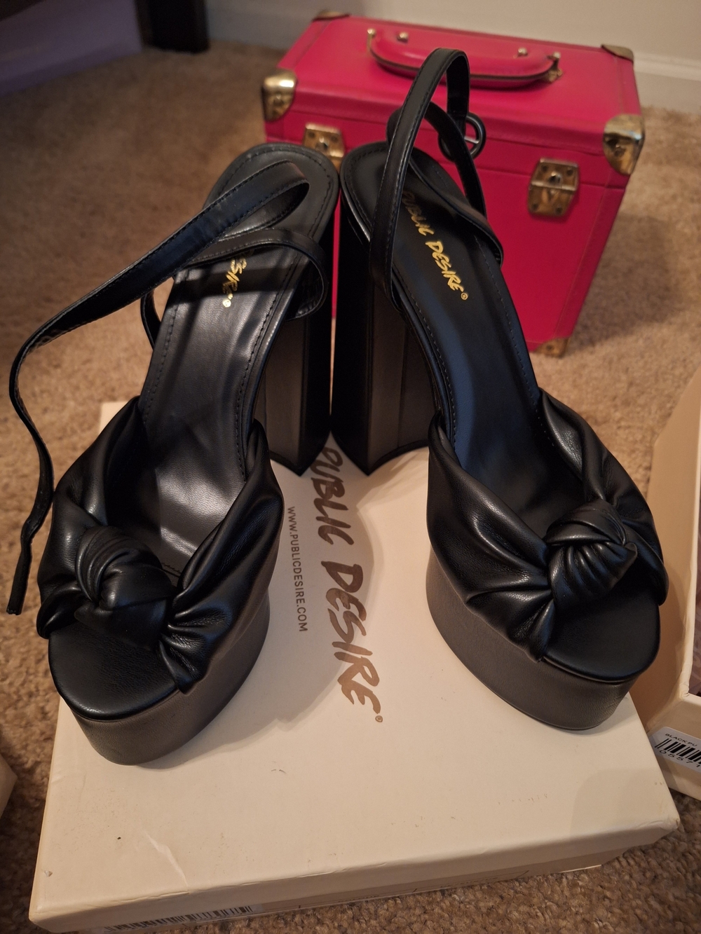 Public Desire Black Knotted Platform Slingback Heels 5 Inch Never Worn